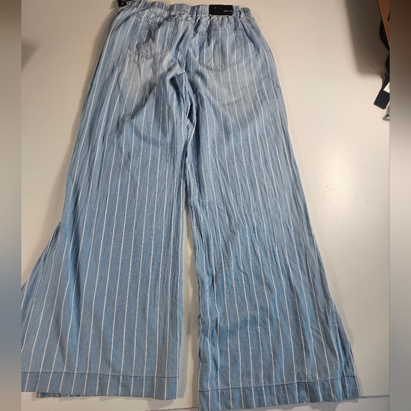 NWT High Rise Wide Leg 151 BLUE Striped 30x33 Medium M chambray Cotton Pants ^ - Picture 2 of 7
